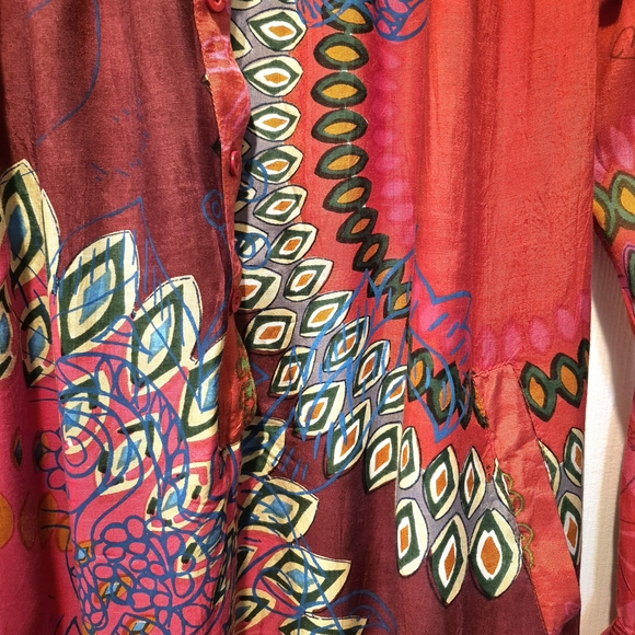 Desigual All Together Red Art To Wear L/S Portrait Blouse L Artsy Boho 70s Vibe - Picture 6 of 6